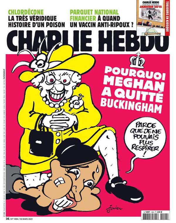 Charlie Hebdo карикатура Елизавета II душит Меган Маркл