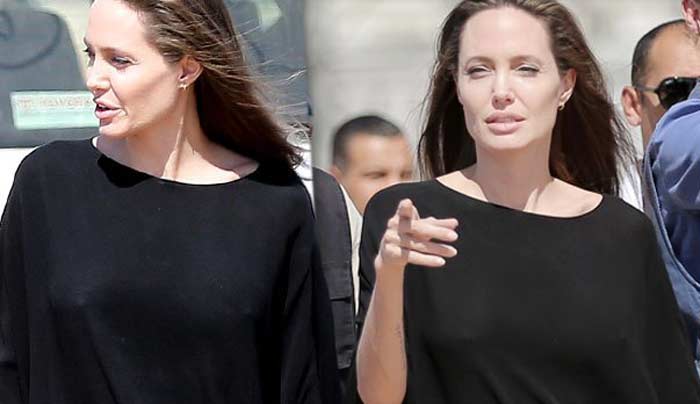 Анджелина Джоли без бюстгальтера в лагере беженцев