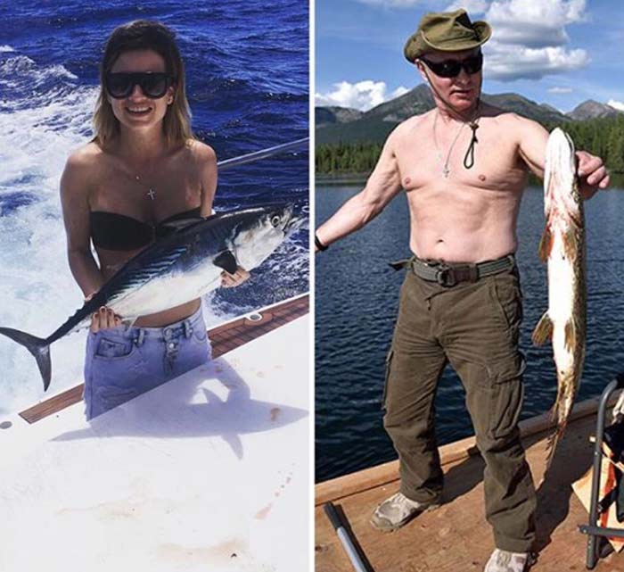 Ксения Бородина и Владимир Путин с рыбой
