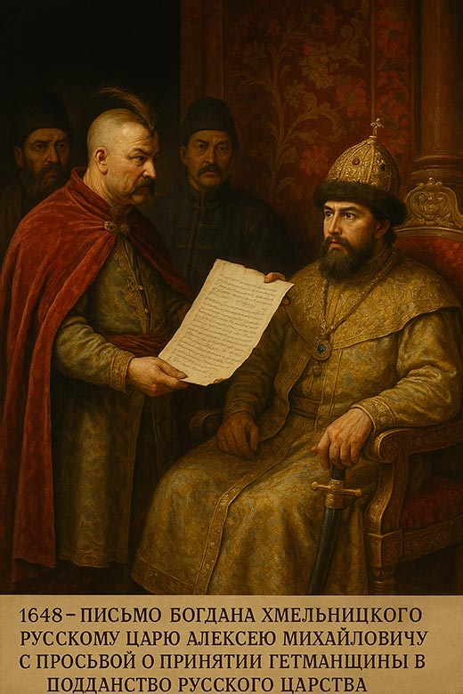 1648 год письмо Богдана Хмельницкого русскому царю Алексею Михайловичу с просьбой о принятии Гетманщины в подданство Русского царства