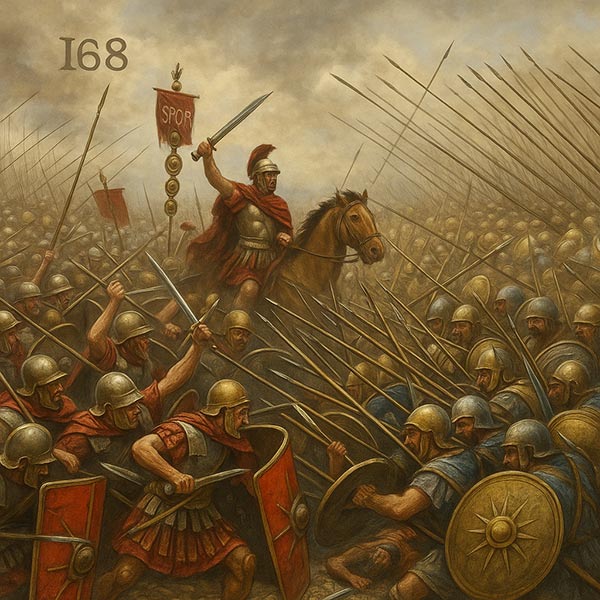 168 год до н. э. римское войско разбивает македонское войско в битве при Пидне