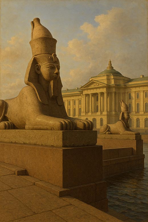 1832 год в Санкт-Петербурге напротив здания Академии художеств установлены гранитные сфинксы из Фив