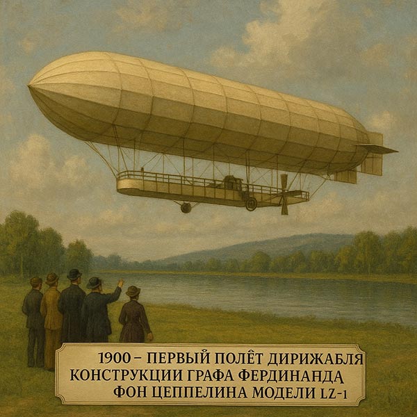 1900 год Первый полёт дирижабля конструкции графа Фердинанда фон Цеппелина