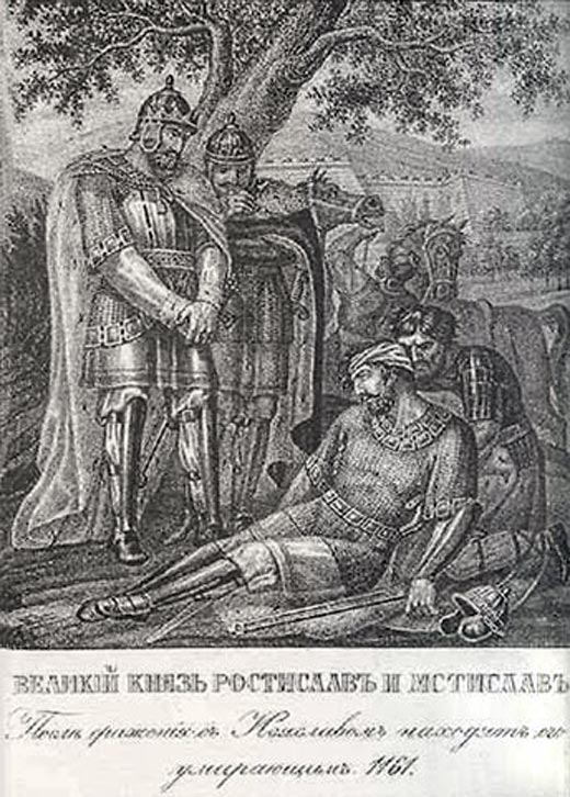 Ростислав и его племянник Мстислав находят умирающего Изяслава