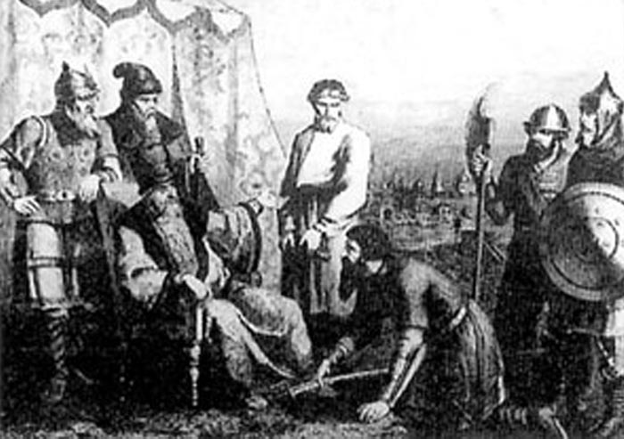 Иван Болотников является с повинной перед царём Василием Шуйским