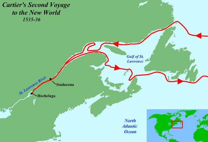 Карта Вторая экспедиция Жака Картье