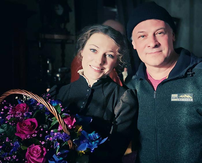 Денис Елеонский и Александра Никифорова на съемках сериала Анна-детективъ