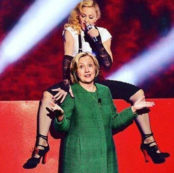 Мадонна Хиллари Клинтон между ног