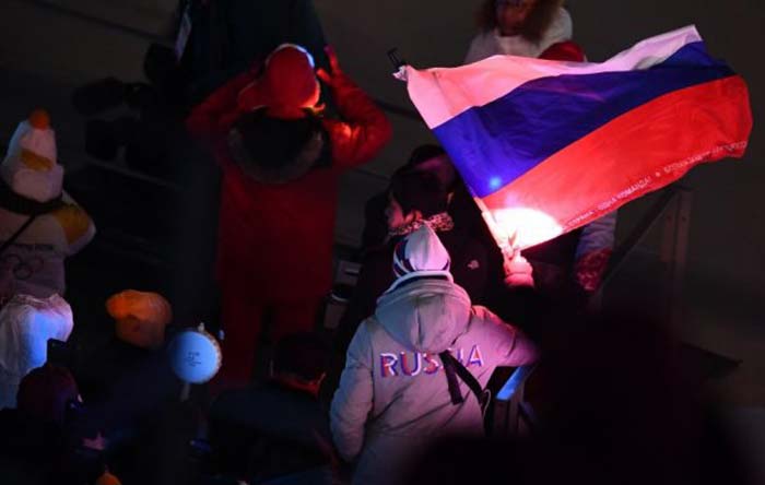 Американский болельщик флаг России на открытии Олимпиады 2018