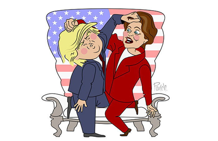карикатура Клинтон против Трампа